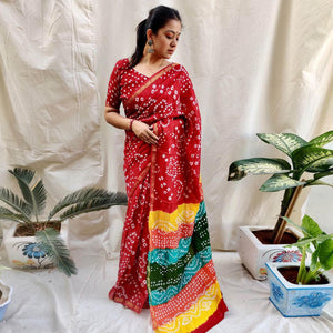 Maroon Bandhani Printed Art Silk Saree