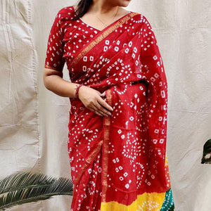 Maroon Bandhani Printed Art Silk Saree