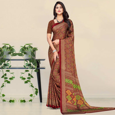 Maroon Bandhani Printed Chiffon Saree
