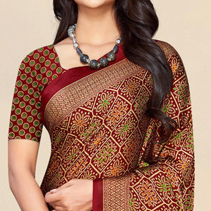 Maroon Bandhani Printed Chiffon Saree