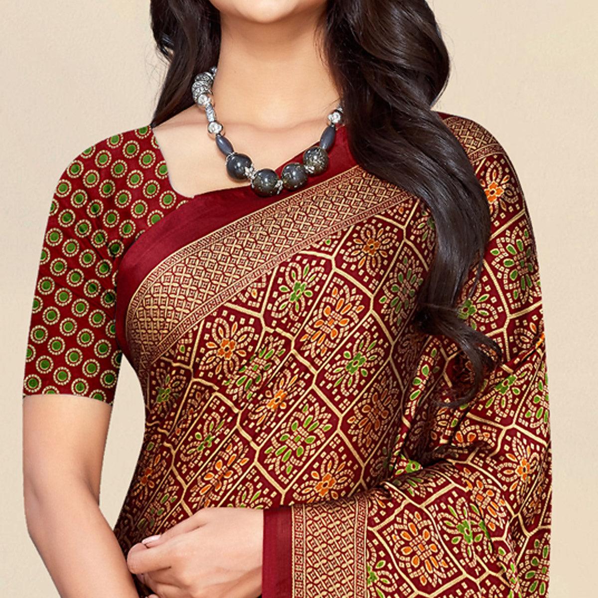 Maroon Bandhani Printed Chiffon Saree