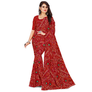 Maroon Bandhani Printed Georgette Saree