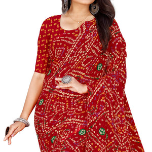 Maroon Bandhani Printed Georgette Saree
