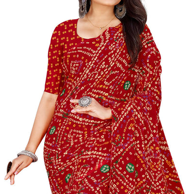 Maroon Bandhani Printed Georgette Saree