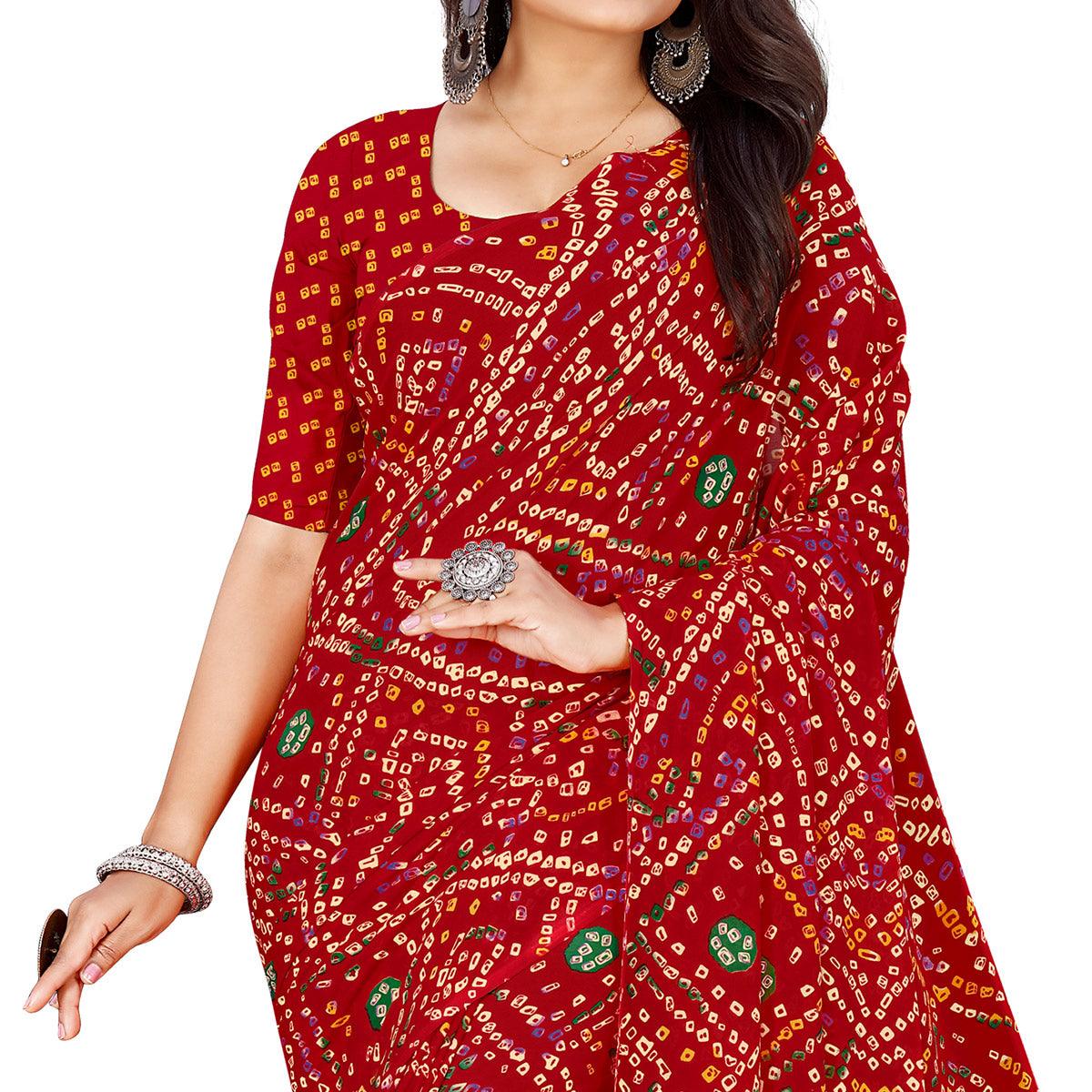 Maroon Bandhani Printed Georgette Saree