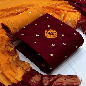 Maroon Bandhani Printed Pure Cotton Dress Material