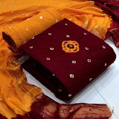 Maroon Bandhani Printed Pure Cotton Dress Material