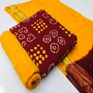 Maroon Bandhani Printed Pure Cotton Dress Material