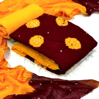 Maroon Bandhani Printed Pure Cotton Dress Material