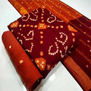 Maroon Bandhani Printed Pure Cotton Dress Material