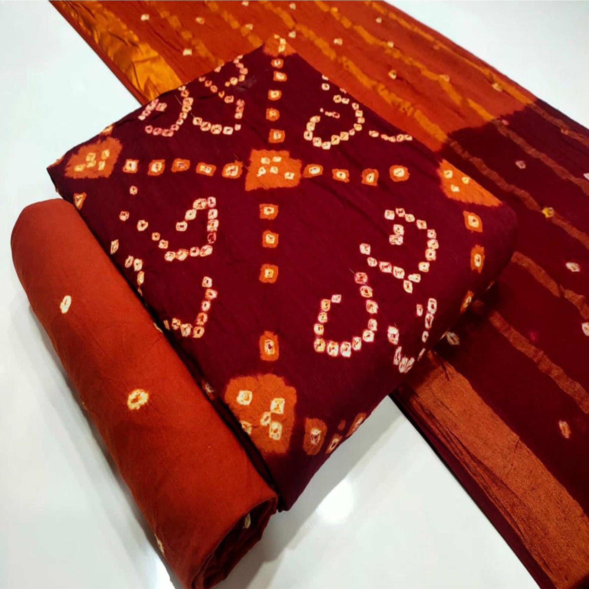 Maroon Bandhani Printed Pure Cotton Dress Material
