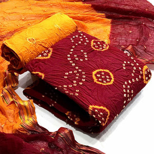 Maroon Bandhani Printed Pure Cotton Dress Material