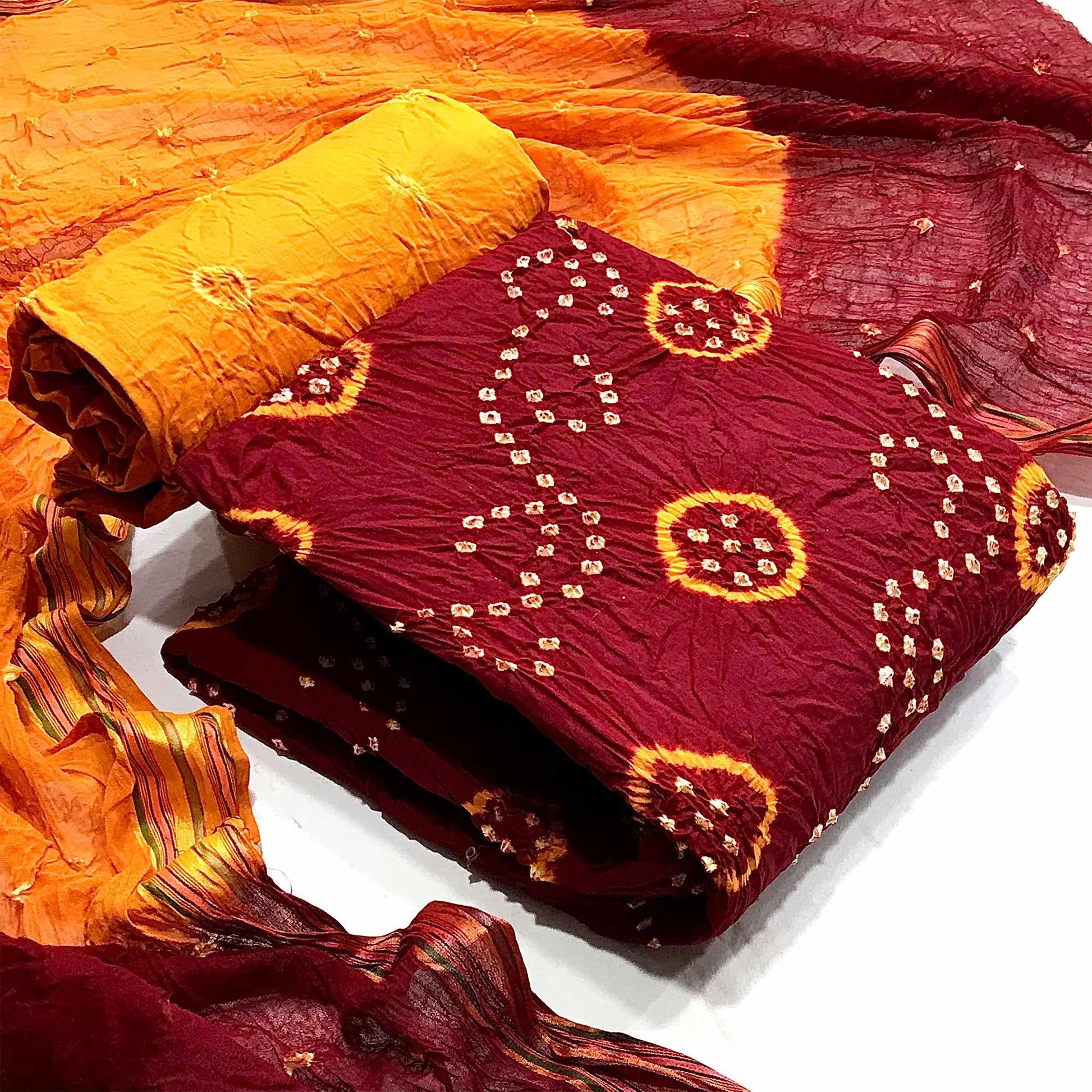 Maroon Bandhani Printed Pure Cotton Dress Material