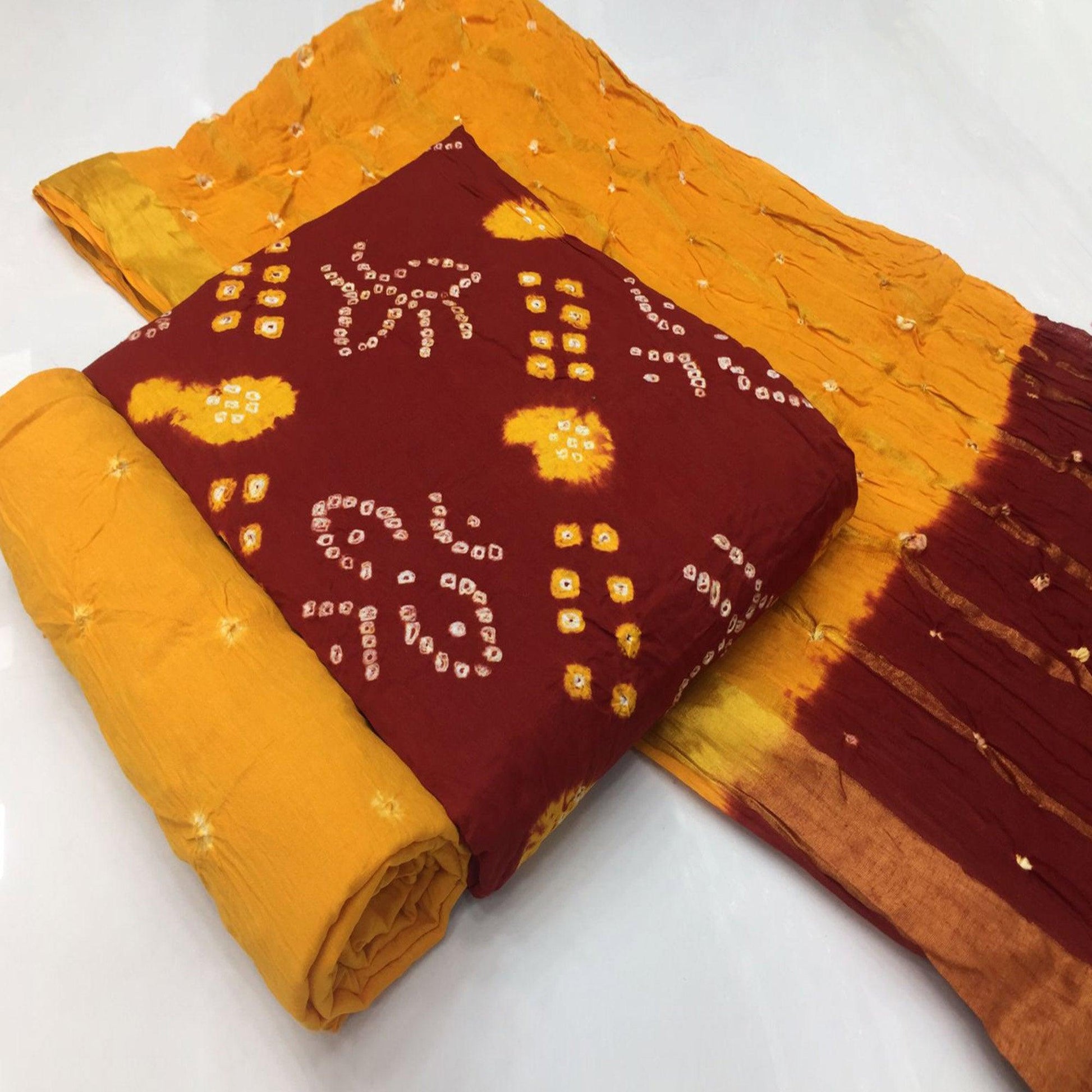 Maroon Bandhani Printed Pure Cotton Dress Material