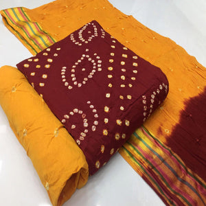 Maroon Bandhani Printed Pure Cotton Dress Material