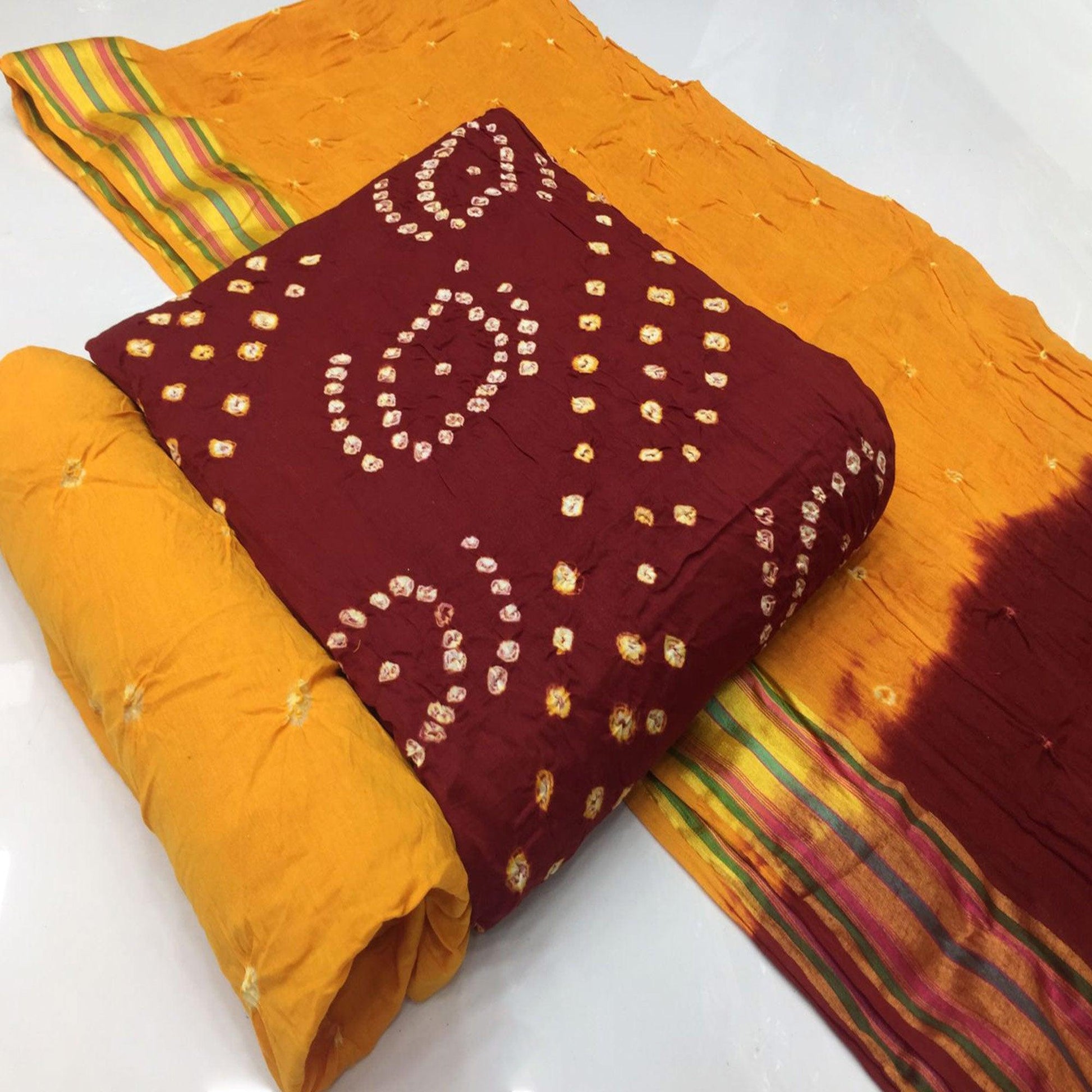 Maroon Bandhani Printed Pure Cotton Dress Material