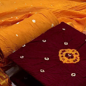 Maroon Bandhani Printed Pure Cotton Dress Material