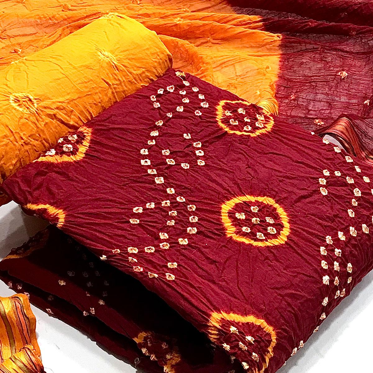 Maroon Bandhani Printed Pure Cotton Dress Material