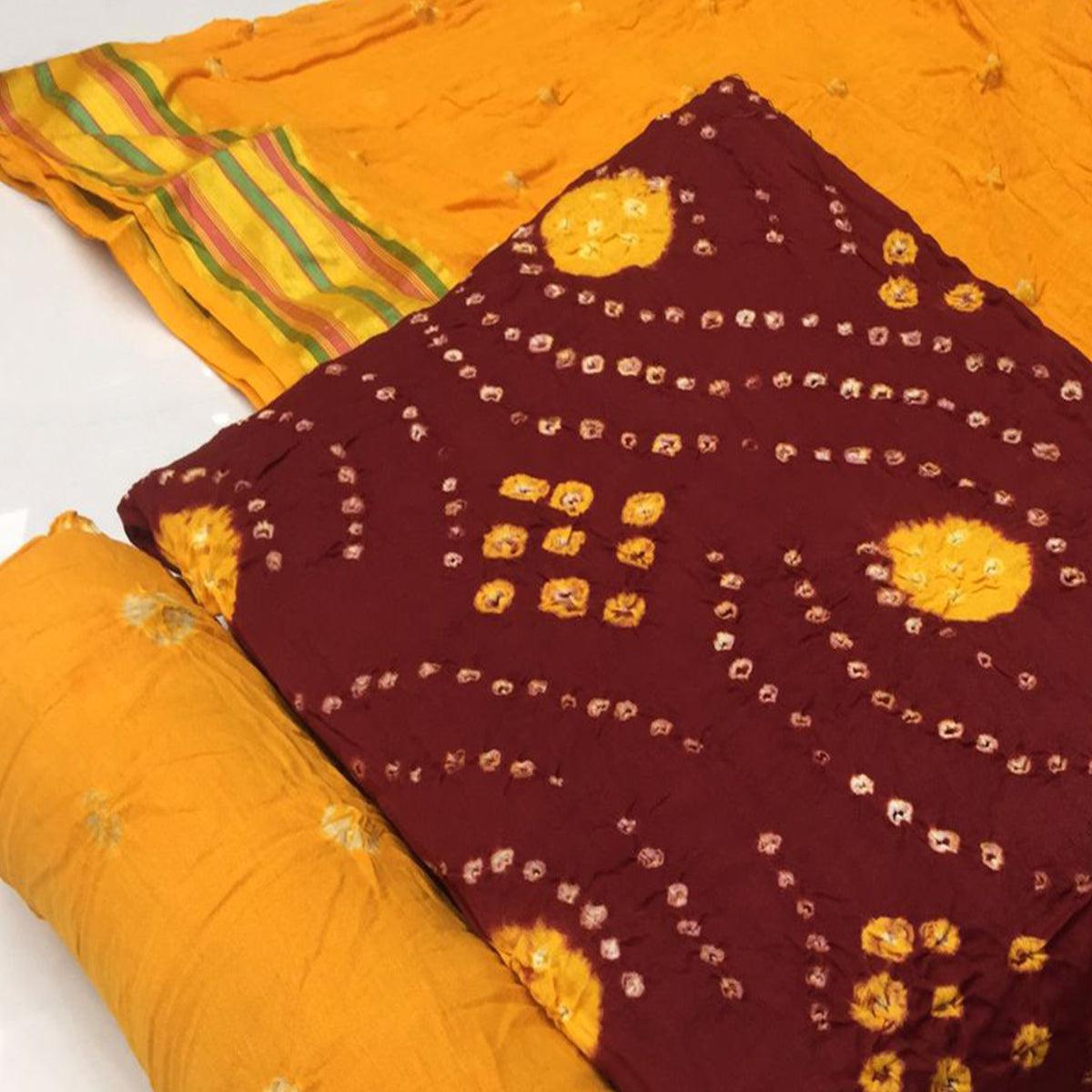 Maroon Bandhani Printed Pure Cotton Dress Material