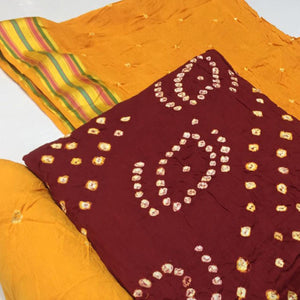 Maroon Bandhani Printed Pure Cotton Dress Material