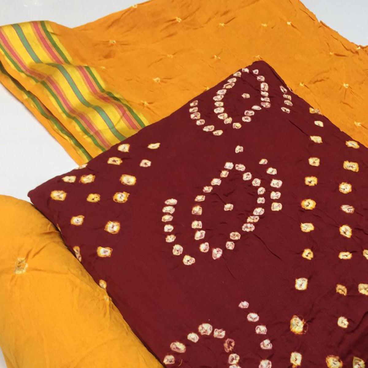 Maroon Bandhani Printed Pure Cotton Dress Material
