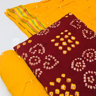 Maroon Bandhani Printed Pure Cotton Dress Material