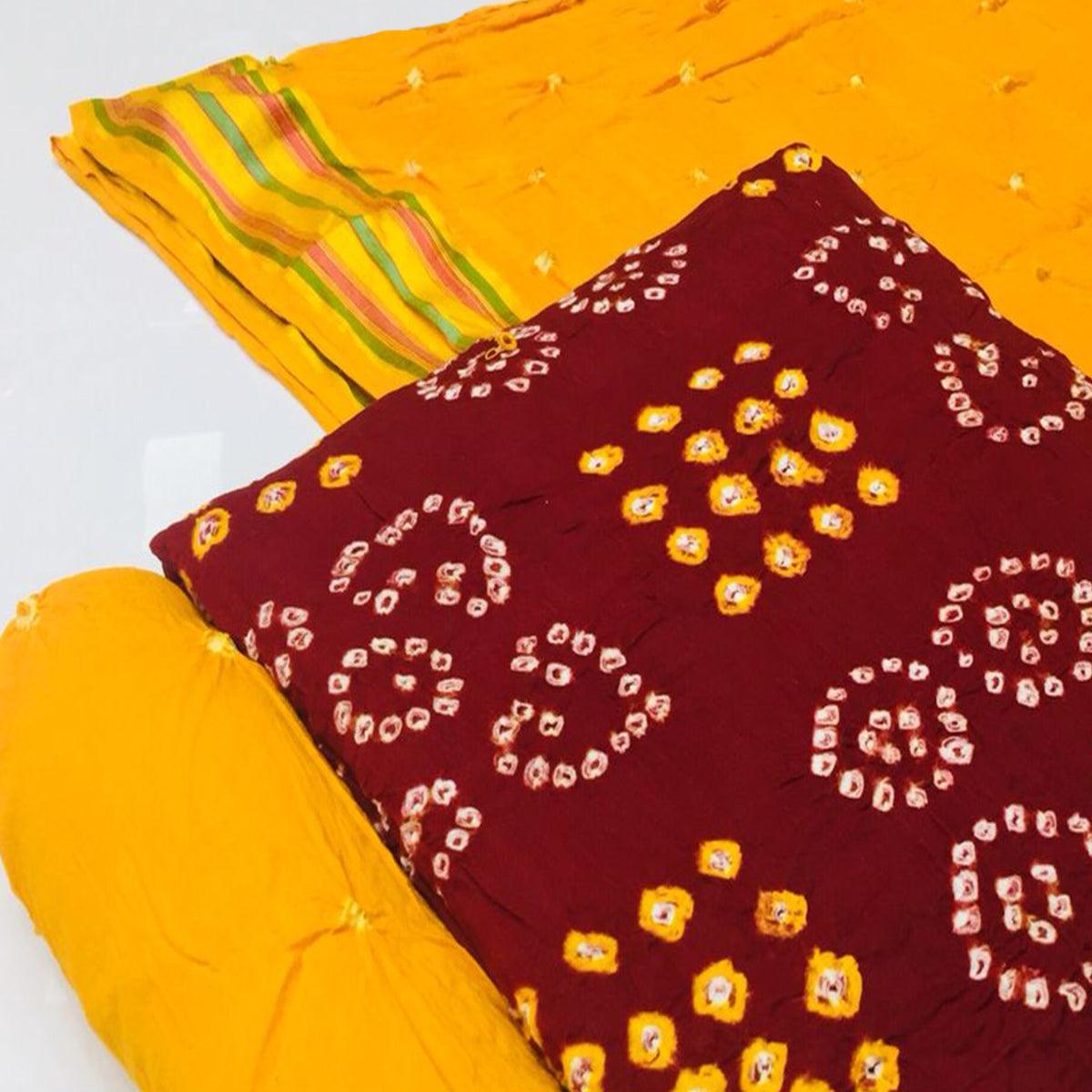 Maroon Bandhani Printed Pure Cotton Dress Material