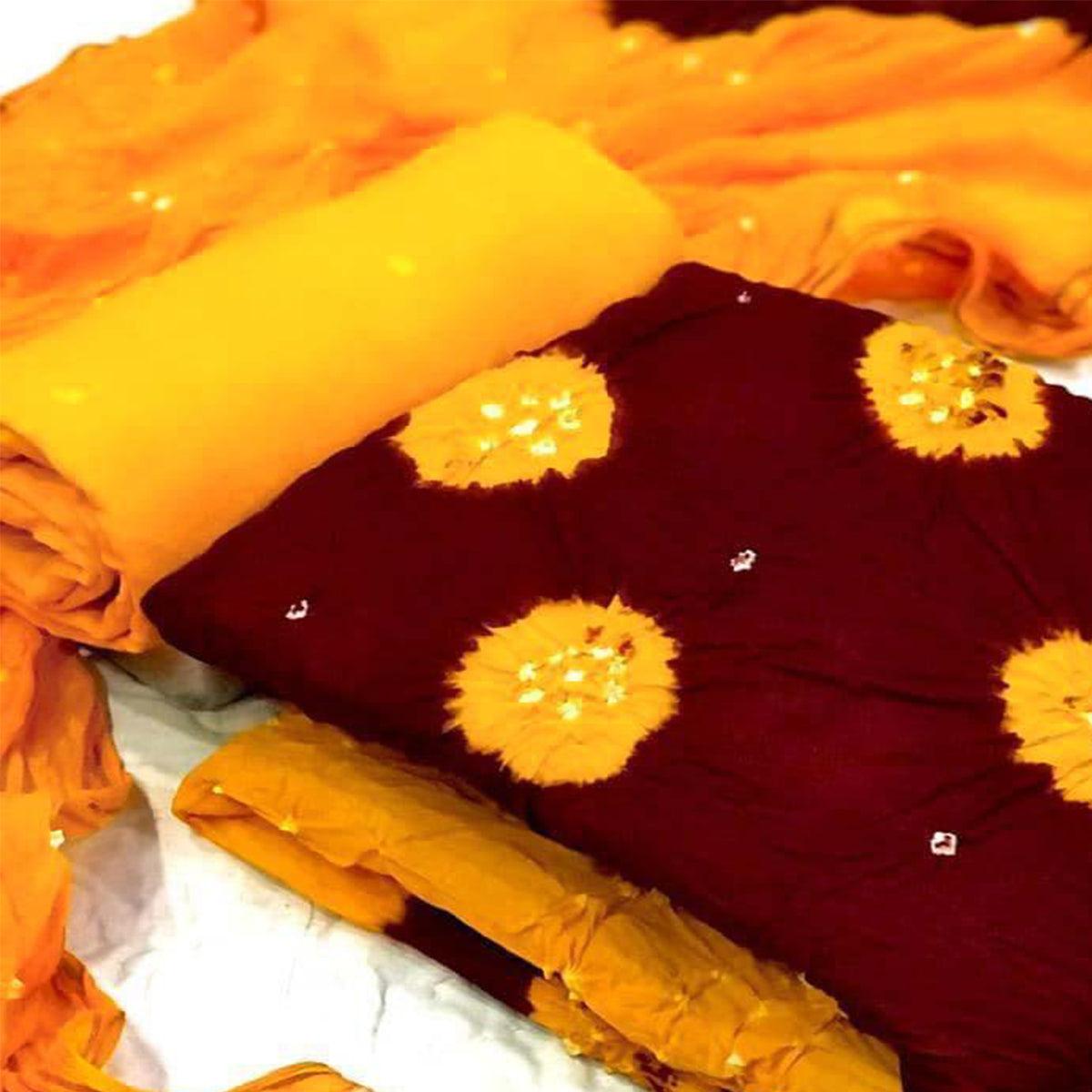 Maroon Bandhani Printed Pure Cotton Dress Material