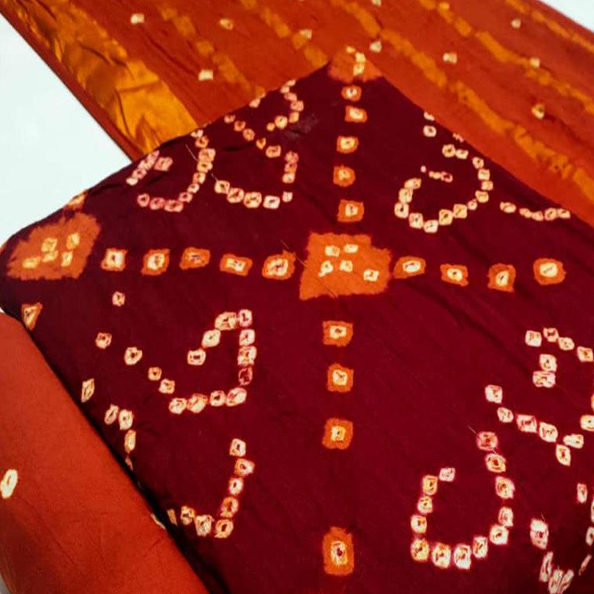 Maroon Bandhani Printed Pure Cotton Dress Material