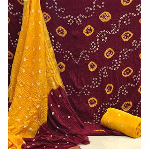 Maroon Bandhani Printed Pure Cotton Dress Material