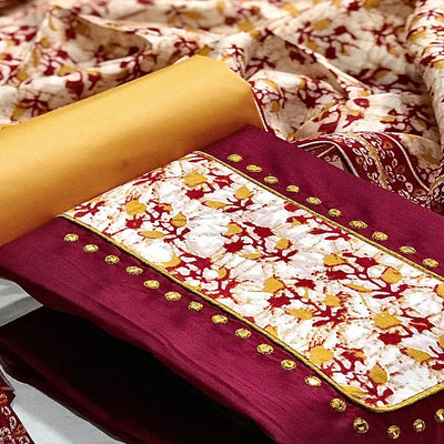 Maroon Batik Printed Art Silk Dress Material