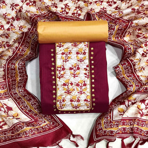 Maroon Batik Printed Art Silk Dress Material