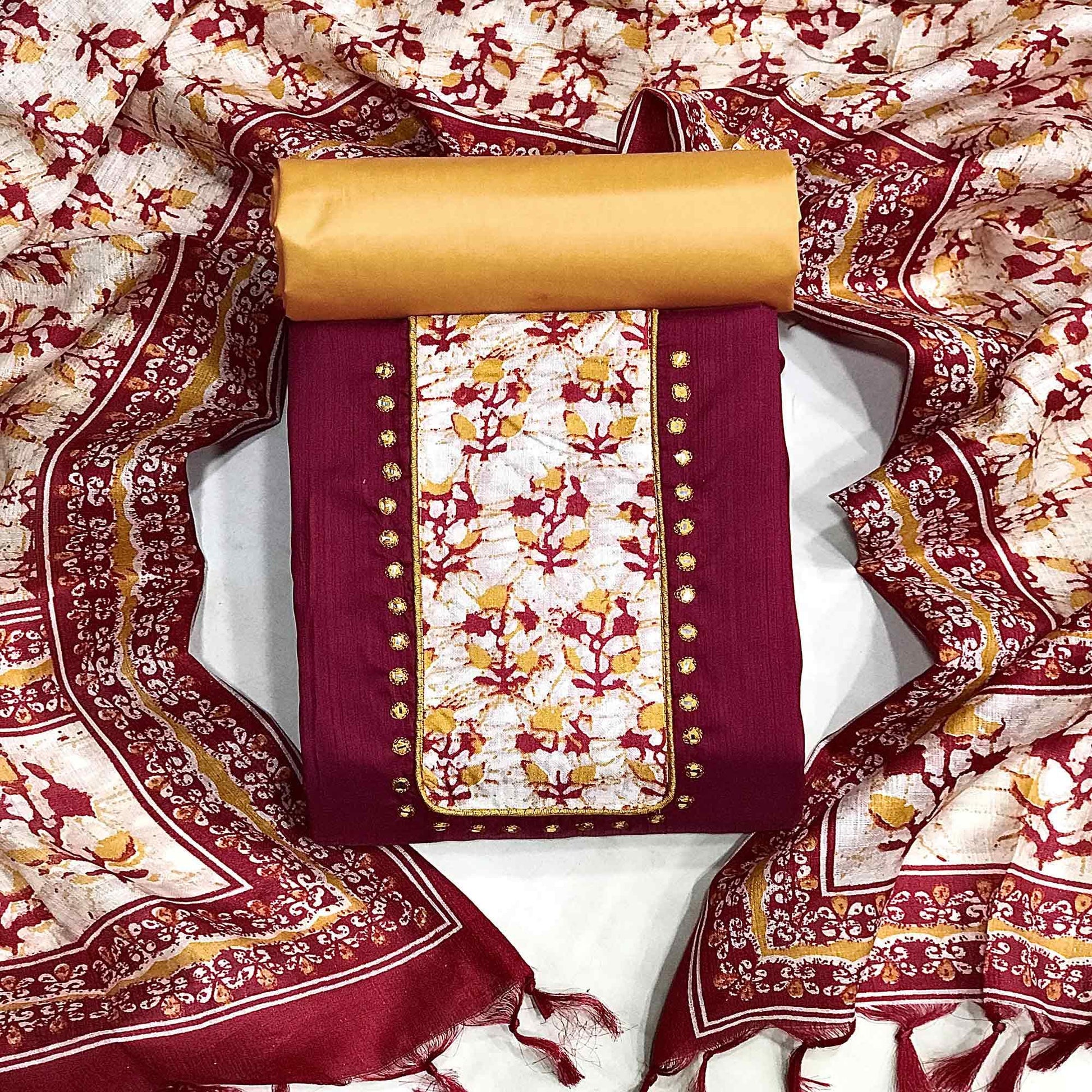 Maroon Batik Printed Art Silk Dress Material