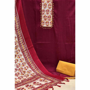 Maroon Batik Printed Art Silk Dress Material