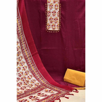 Maroon Batik Printed Art Silk Dress Material