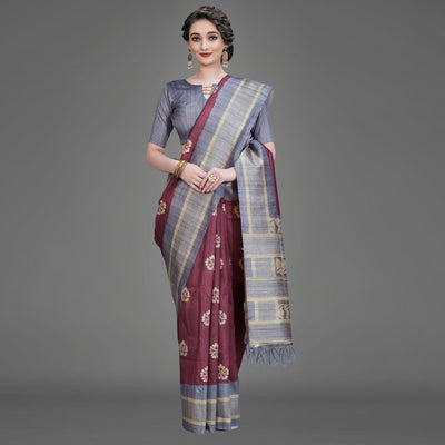 Maroon Casual Art Silk Printed Saree With Unstitched Blouse