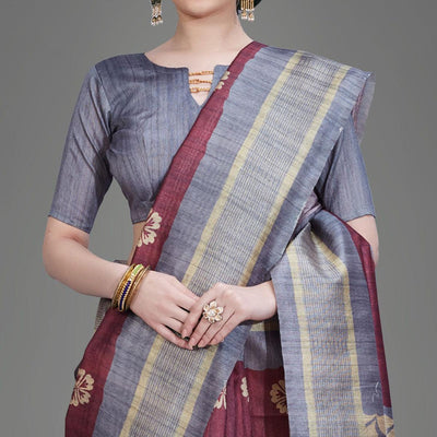 Maroon Casual Art Silk Printed Saree With Unstitched Blouse