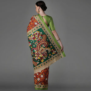 Maroon Casual Art Silk Printed Saree With Unstitched Blouse