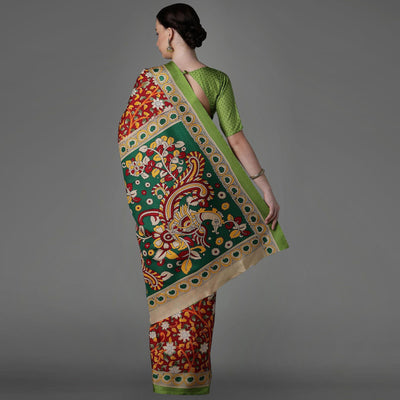 Maroon Casual Art Silk Printed Saree With Unstitched Blouse