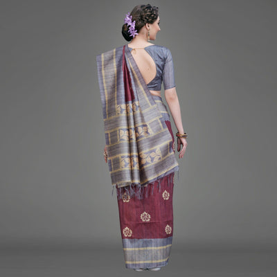Maroon Casual Art Silk Printed Saree With Unstitched Blouse