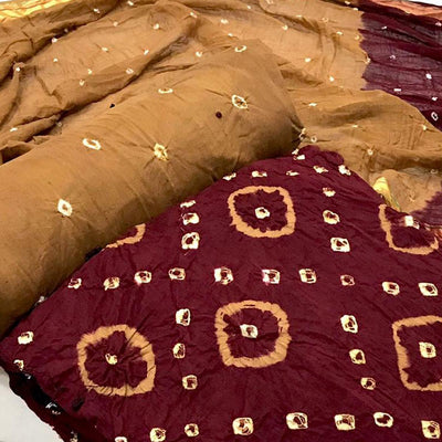 Maroon Casual Wear Bandhani Printed Pure Cotton Dress Material