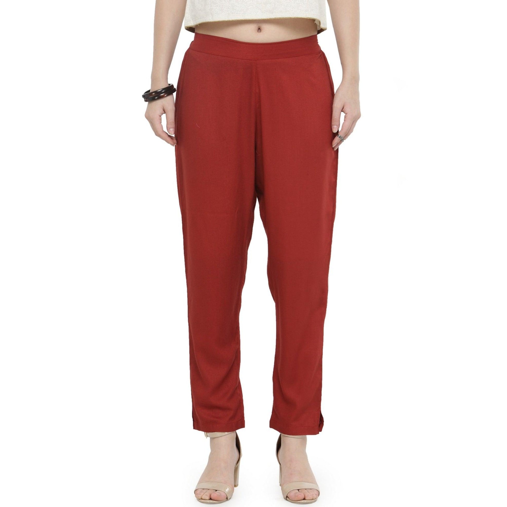 Maroon Casual Wear Cotton Pant