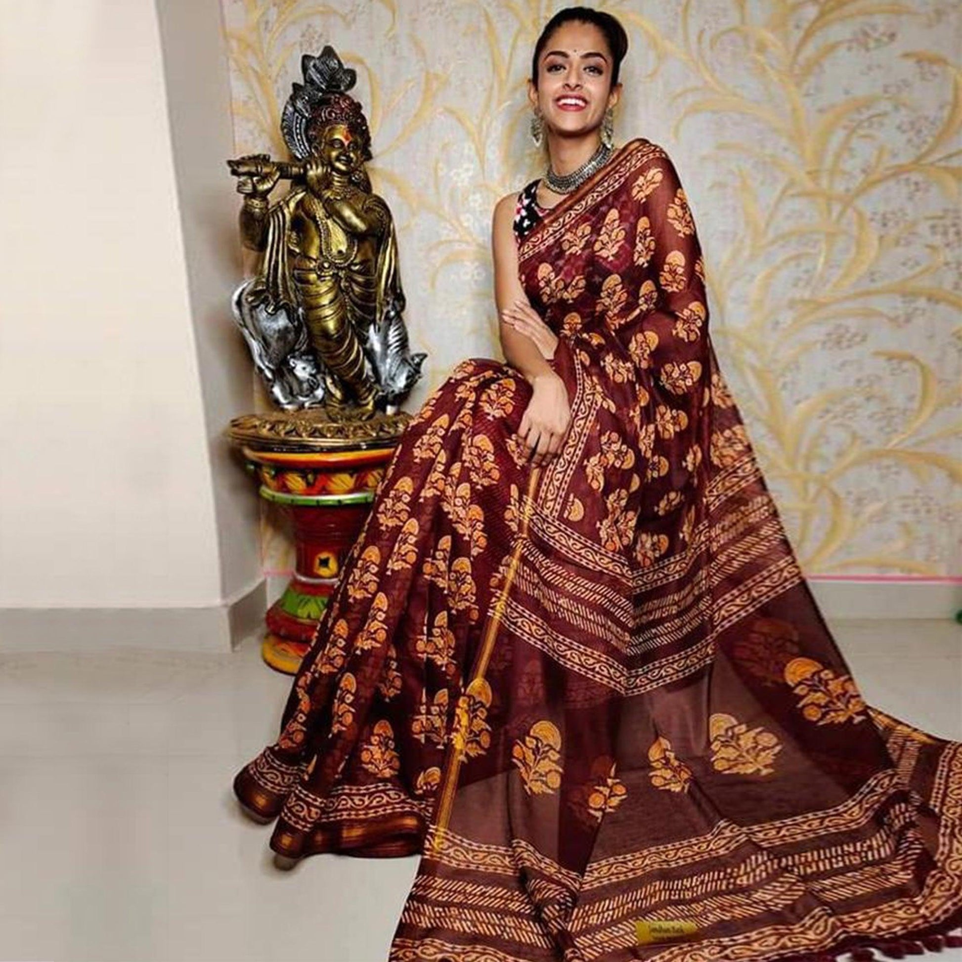 Maroon Casual Wear Digital Printed Chanderi Silk Saree