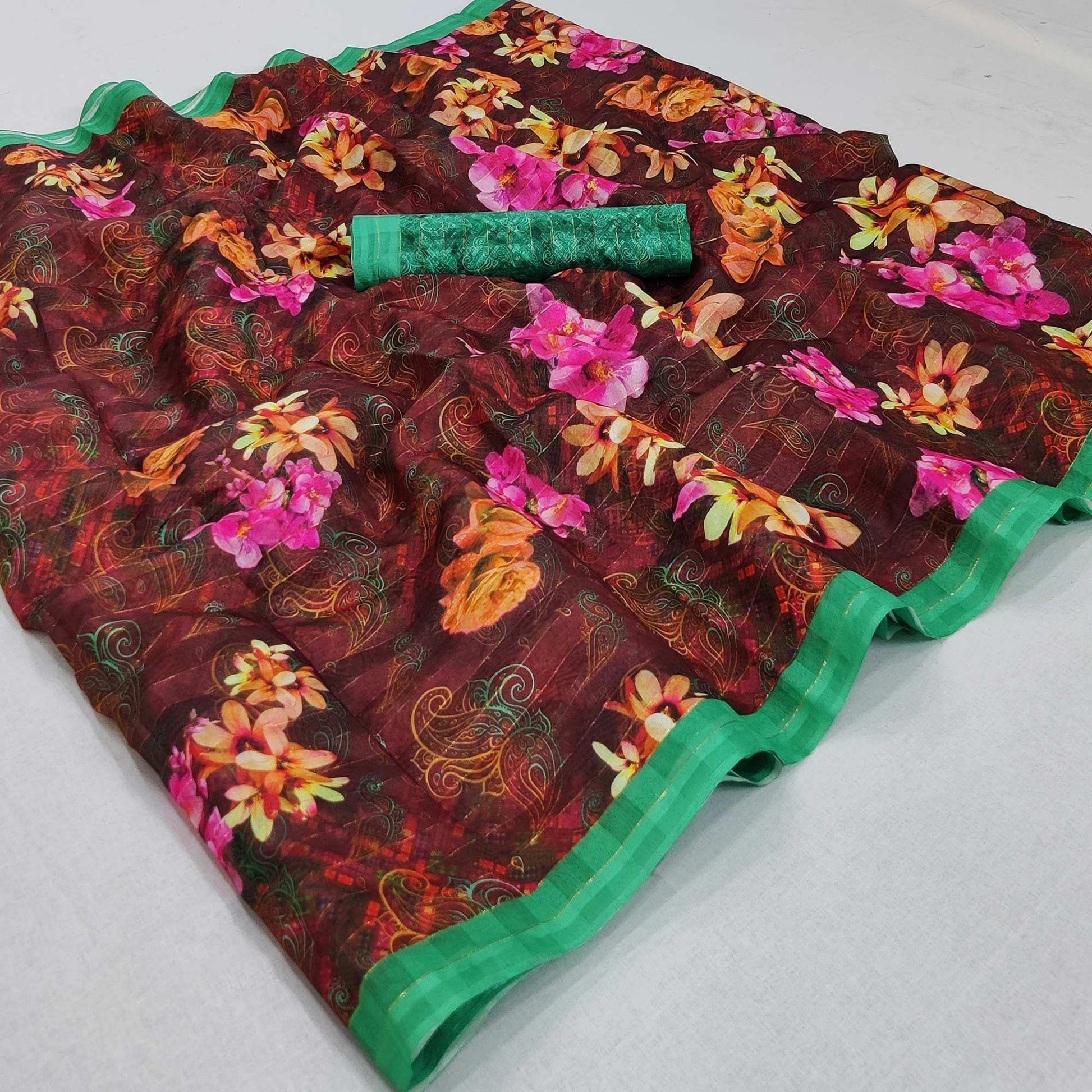 Maroon Casual Wear Digital Printed Cotton Silk Saree