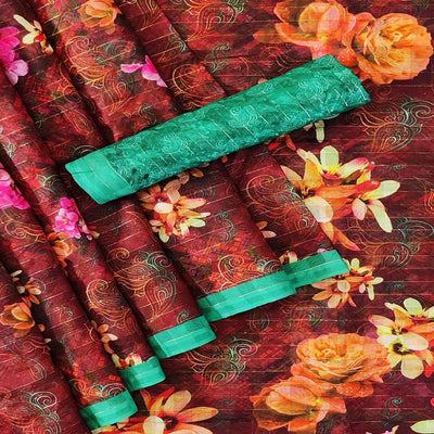 Maroon Casual Wear Digital Printed Cotton Silk Saree