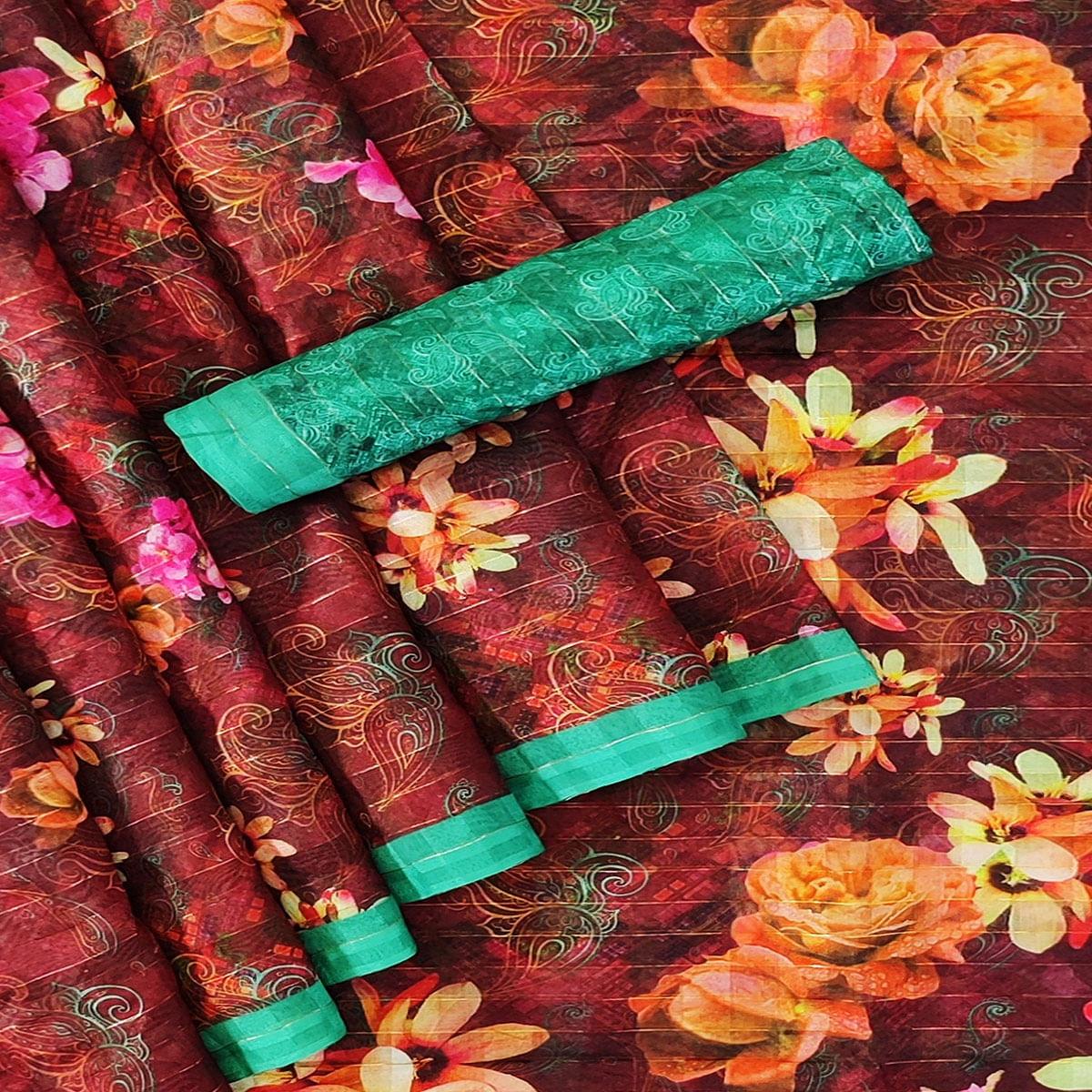 Maroon Casual Wear Digital Printed Cotton Silk Saree