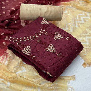 Maroon Casual Wear Embellished With Embroidered Modal Silk Dress Material