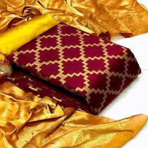 Maroon Casual Wear Embroidered Banarasi Silk Dress Material