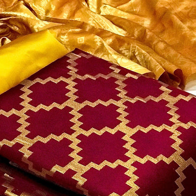 Maroon Casual Wear Embroidered Banarasi Silk Dress Material