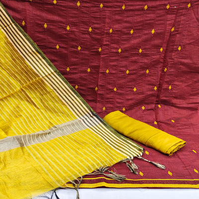 Maroon Casual Wear Embroidered Chanderi Dress Material